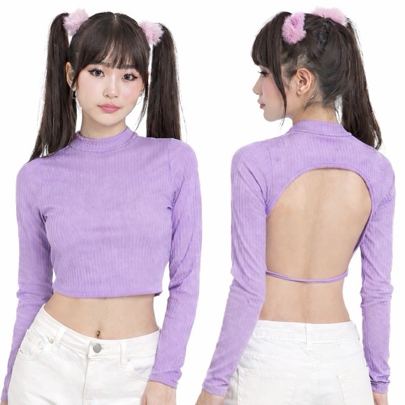 Urban Outfitters Tops - Urban Outfitters Kawaii Cutout Back Crop Top Pastel Purple Ribbed Y2K Size XS/S